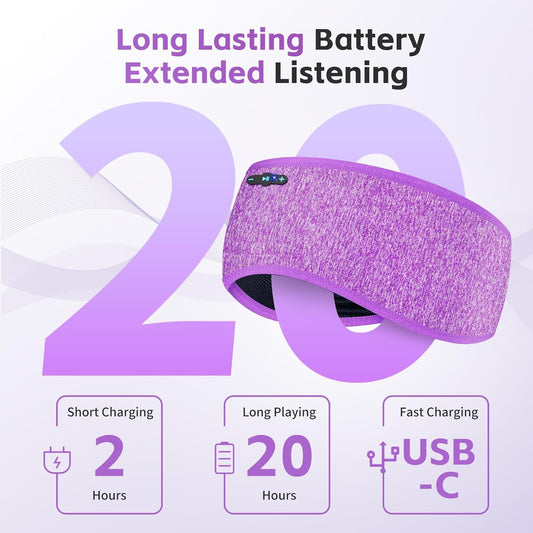 Bluetooth Sleep Headphones 6.0 Headband - 20Hr HD Stereo Wireless Earphones for Side Sleepers, Sports, Yoga, Travel & Meditation - Perfect Gifts for Men & Women in Purple