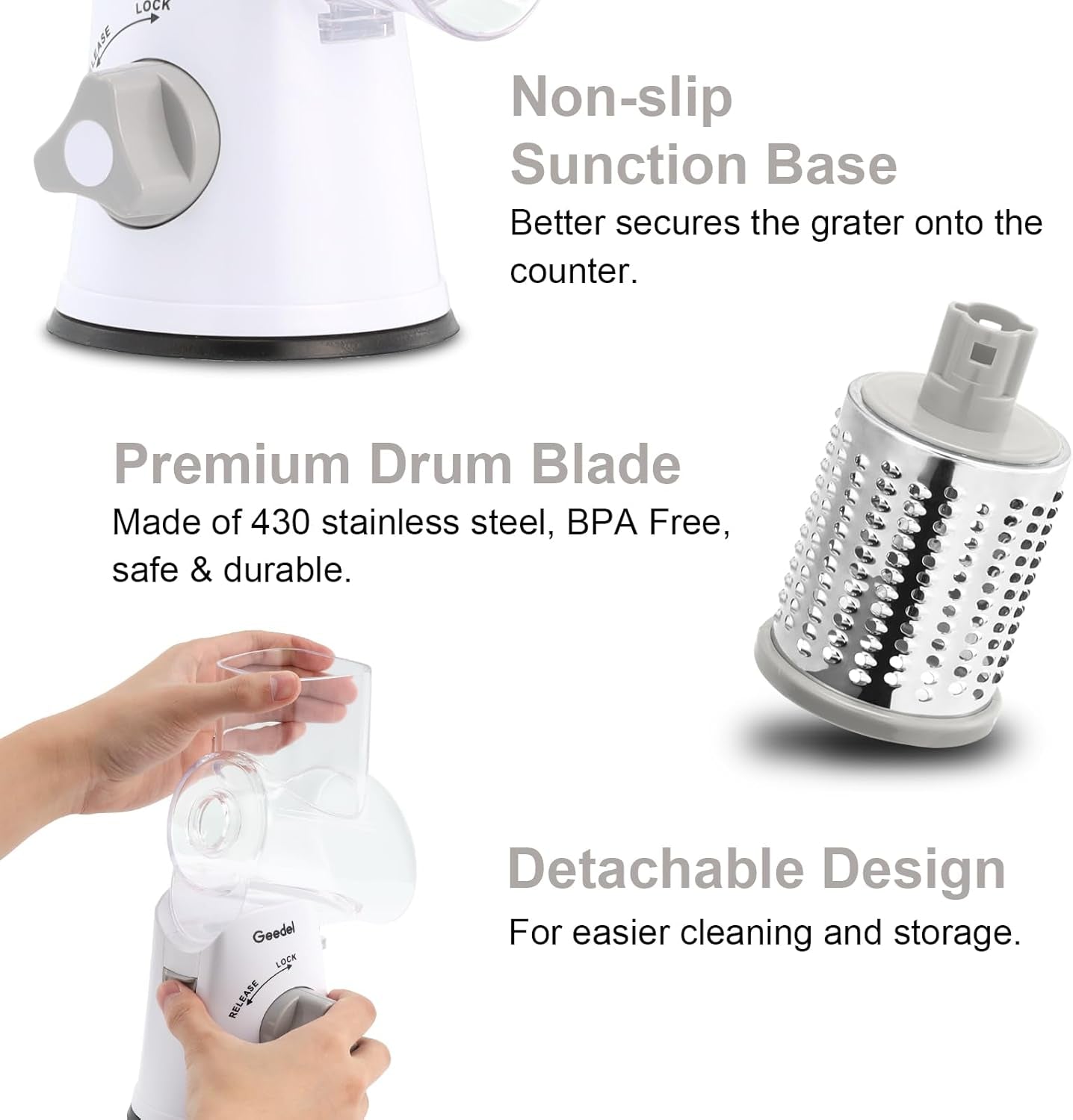 Ultimate Rotary Cheese Grater & Mandoline Slicer - 3 Interchangeable Blades for Effortless Grating & Slicing of Fruits, Vegetables, and Nuts! Easy to Clean!
