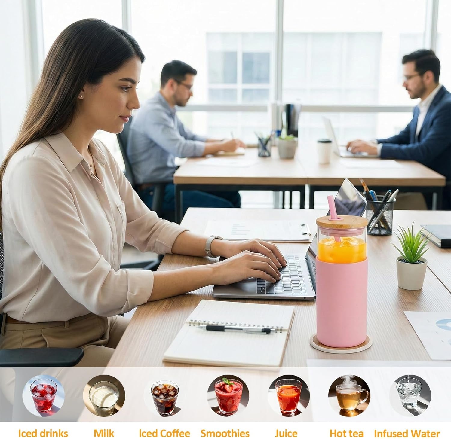 16 Oz Glass Tumbler with Lids and Straw, Reusable Iced Coffee Cup & Smoothie Cup with Bamboo Lid, Silicone Sleeve, Dishwasher Safe, Bpa-Free Borosilicate Glass, 1 Pack