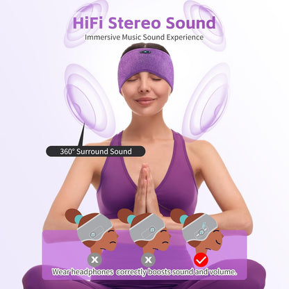 Bluetooth Sleep Headphones 6.0 Headband - 20Hr HD Stereo Wireless Earphones for Side Sleepers, Sports, Yoga, Travel & Meditation - Perfect Gifts for Men & Women in Purple
