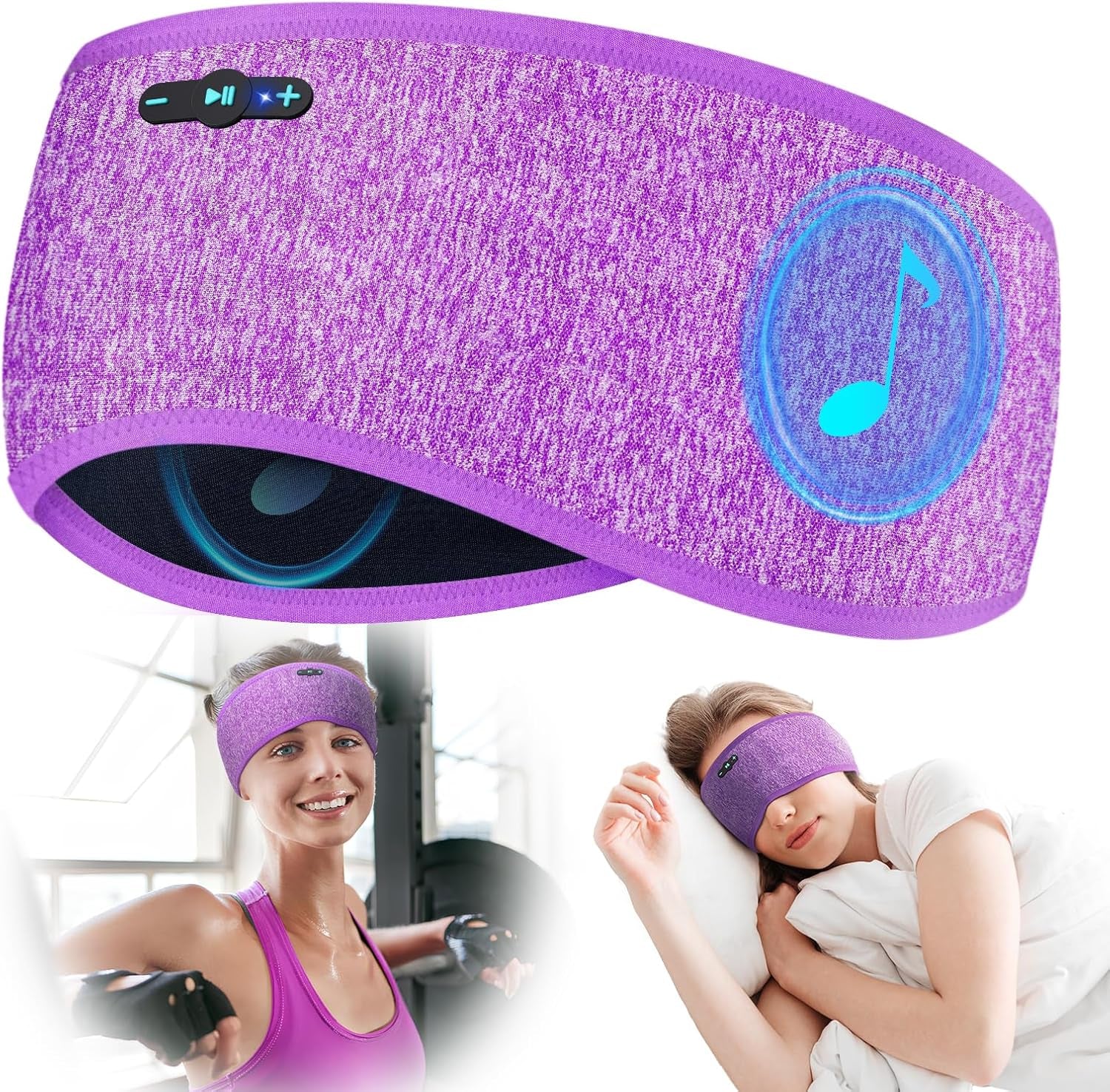 Bluetooth Sleep Headphones 6.0 Headband - 20Hr HD Stereo Wireless Earphones for Side Sleepers, Sports, Yoga, Travel & Meditation - Perfect Gifts for Men & Women in Purple
