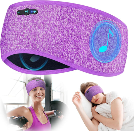 Bluetooth Sleep Headphones 6.0 Headband - 20Hr HD Stereo Wireless Earphones for Side Sleepers, Sports, Yoga, Travel & Meditation - Perfect Gifts for Men & Women in Purple