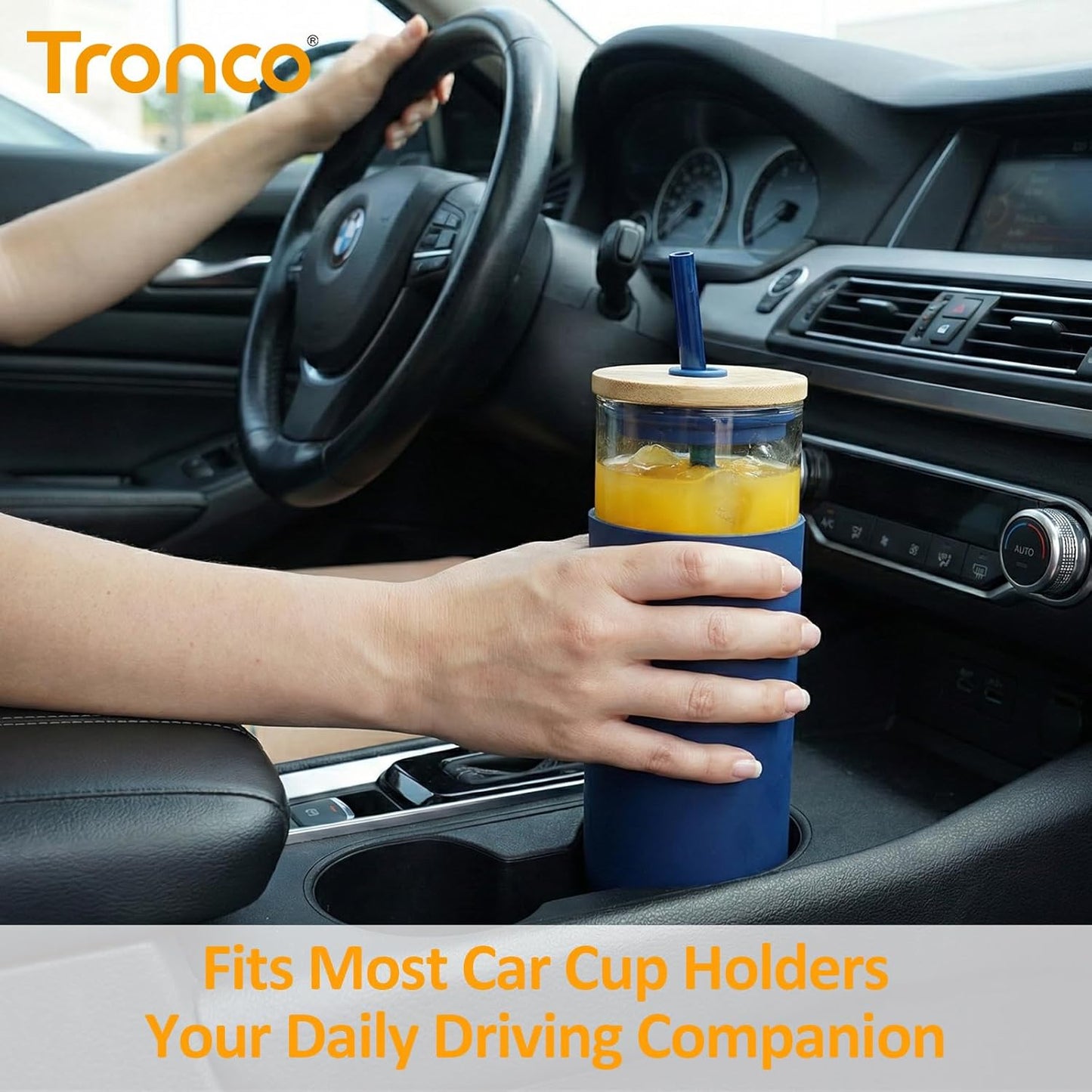 16 Oz Glass Tumbler with Lids and Straw, Reusable Iced Coffee Cup & Smoothie Cup with Bamboo Lid, Silicone Sleeve, Dishwasher Safe, Bpa-Free Borosilicate Glass, 1 Pack