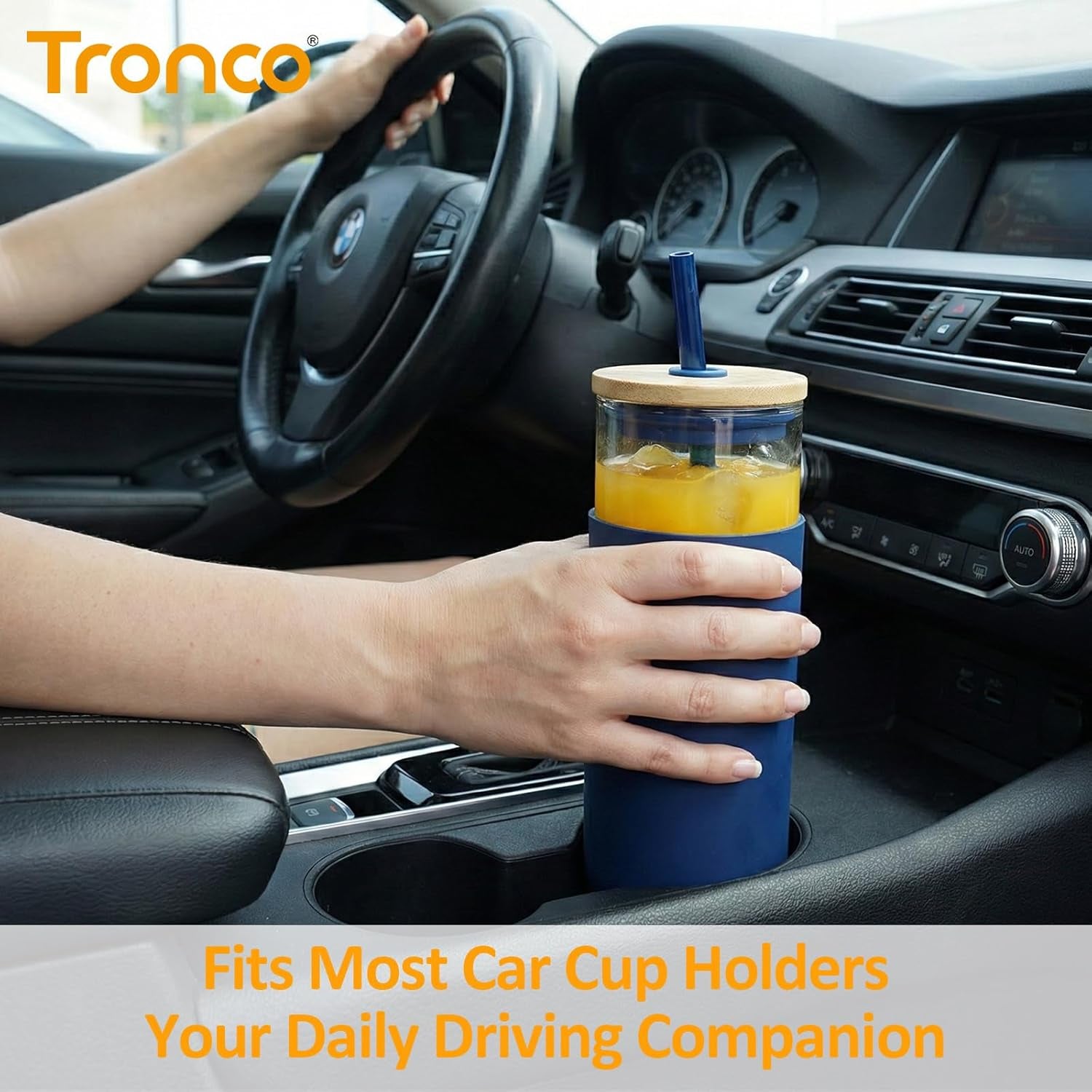 16 Oz Glass Tumbler with Lids and Straw, Reusable Iced Coffee Cup & Smoothie Cup with Bamboo Lid, Silicone Sleeve, Dishwasher Safe, Bpa-Free Borosilicate Glass, 1 Pack