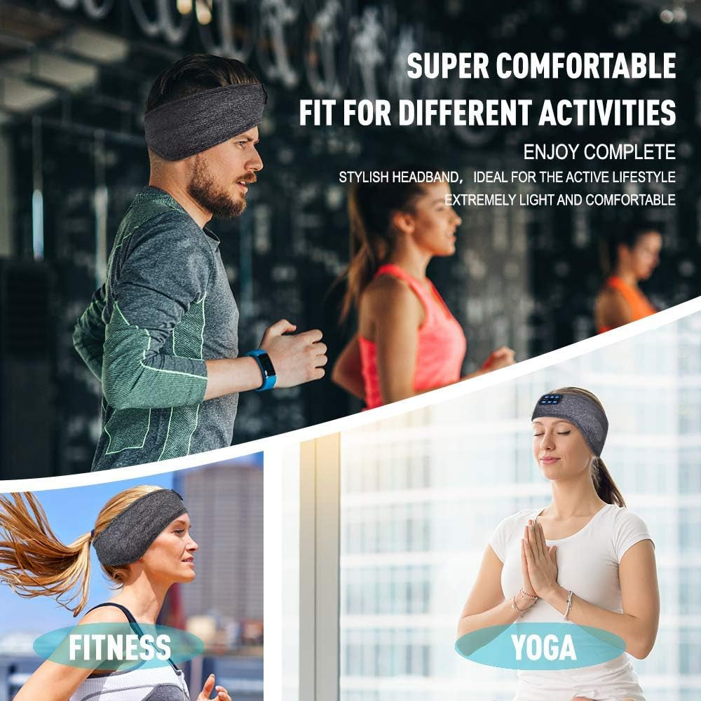 Sleep Headband White Noise Headphones Wireless Bluetooth Sports Built-In HD Stereo Speaker Side Sleepers Sleeping Running Yoga Workout Jogging Insomnia Travel Meditation Grey Version 2021-09