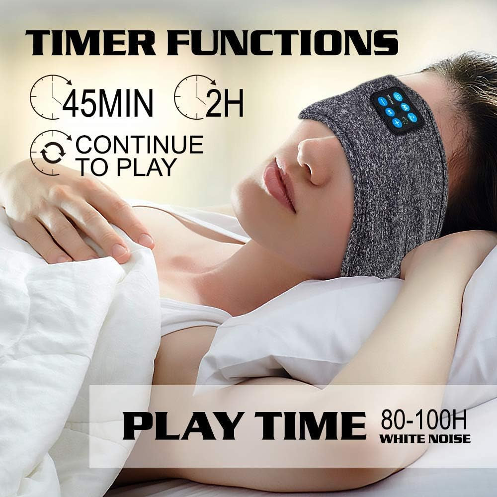 Sleep Headband White Noise Headphones Wireless Bluetooth Sports Built-In HD Stereo Speaker Side Sleepers Sleeping Running Yoga Workout Jogging Insomnia Travel Meditation Grey Version 2021-09