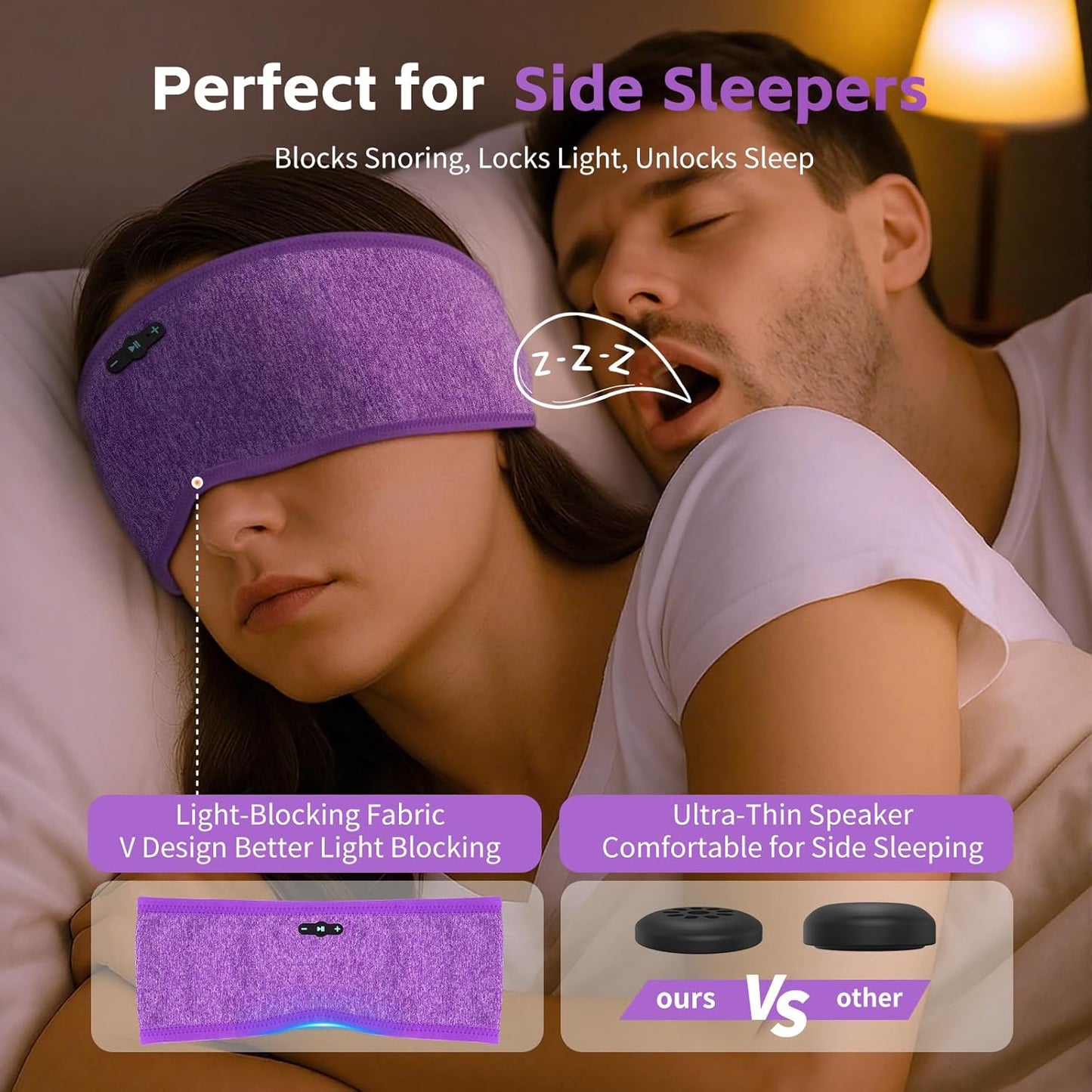 Bluetooth Sleep Headphones 6.0 Headband - 20Hr HD Stereo Wireless Earphones for Side Sleepers, Sports, Yoga, Travel & Meditation - Perfect Gifts for Men & Women in Purple