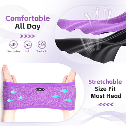 Bluetooth Sleep Headphones 6.0 Headband - 20Hr HD Stereo Wireless Earphones for Side Sleepers, Sports, Yoga, Travel & Meditation - Perfect Gifts for Men & Women in Purple