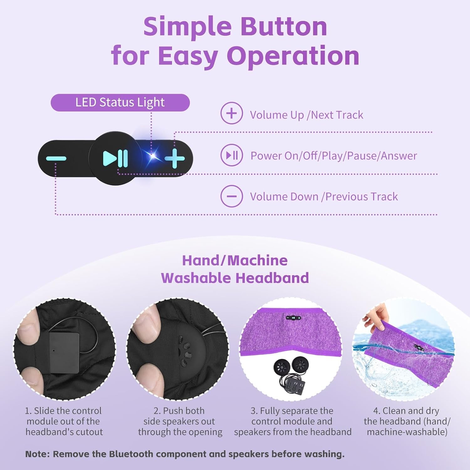 Bluetooth Sleep Headphones 6.0 Headband - 20Hr HD Stereo Wireless Earphones for Side Sleepers, Sports, Yoga, Travel & Meditation - Perfect Gifts for Men & Women in Purple