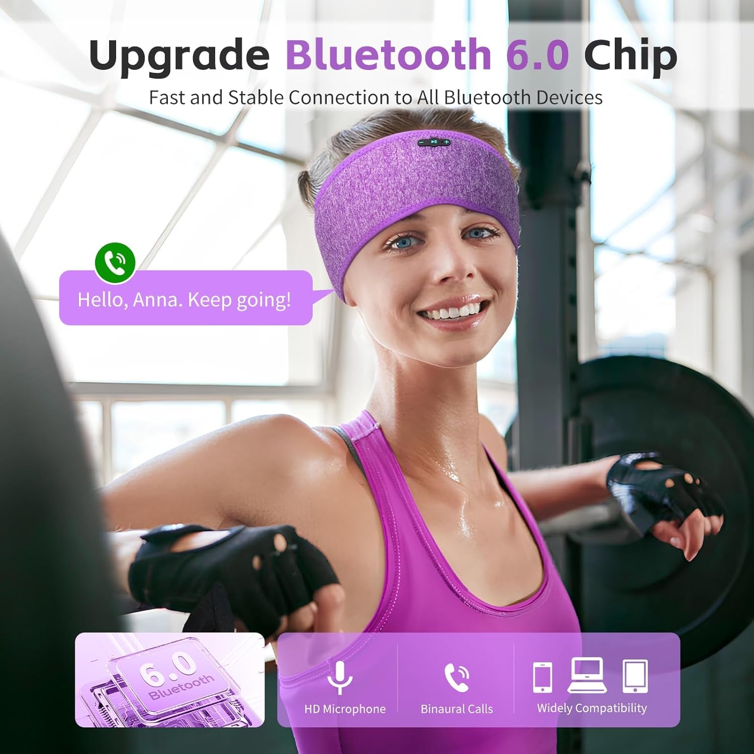 Bluetooth Sleep Headphones 6.0 Headband - 20Hr HD Stereo Wireless Earphones for Side Sleepers, Sports, Yoga, Travel & Meditation - Perfect Gifts for Men & Women in Purple