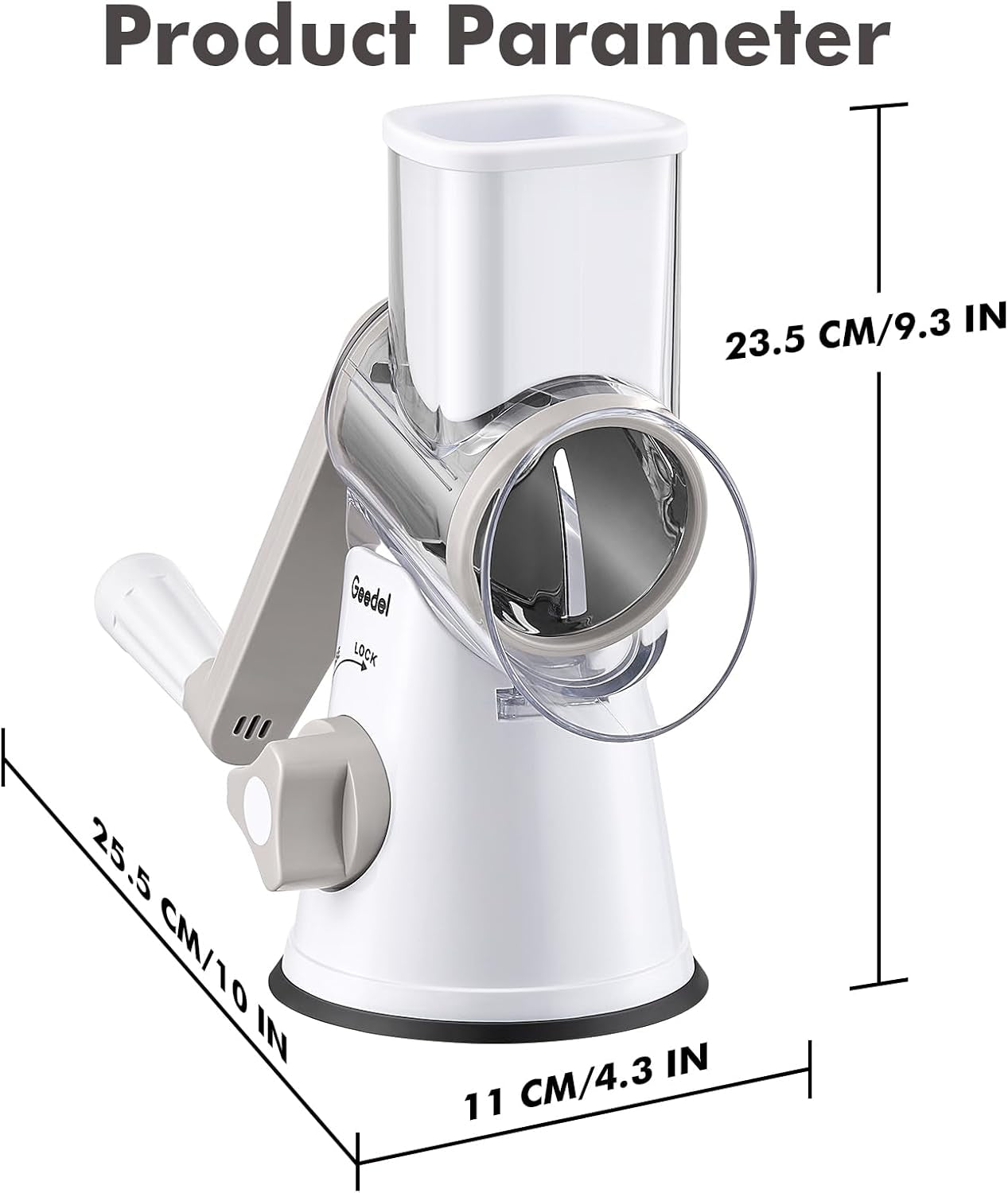 Ultimate Rotary Cheese Grater & Mandoline Slicer - 3 Interchangeable Blades for Effortless Grating & Slicing of Fruits, Vegetables, and Nuts! Easy to Clean!