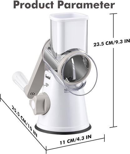 Ultimate Rotary Cheese Grater & Mandoline Slicer - 3 Interchangeable Blades for Effortless Grating & Slicing of Fruits, Vegetables, and Nuts! Easy to Clean!