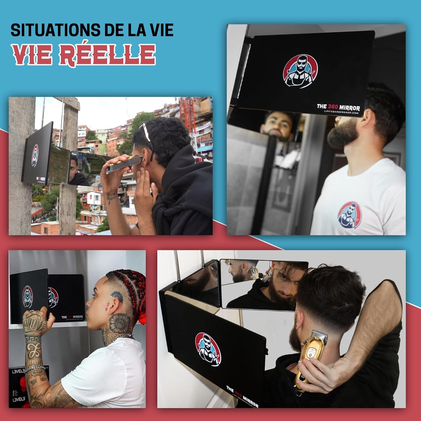 The 360 Mirror - 3 Way Mirror for Self Hair Cutting - Adjustable Trifold Barber Miror to Cut Your Own Hair - Tri Fold Self Haircut System for Men and Women Braiding - Three Sided Miror for Haircuts