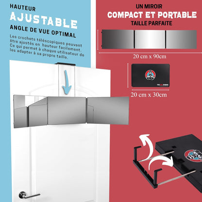 The 360 Mirror - 3 Way Mirror for Self Hair Cutting - Adjustable Trifold Barber Miror to Cut Your Own Hair - Tri Fold Self Haircut System for Men and Women Braiding - Three Sided Miror for Haircuts